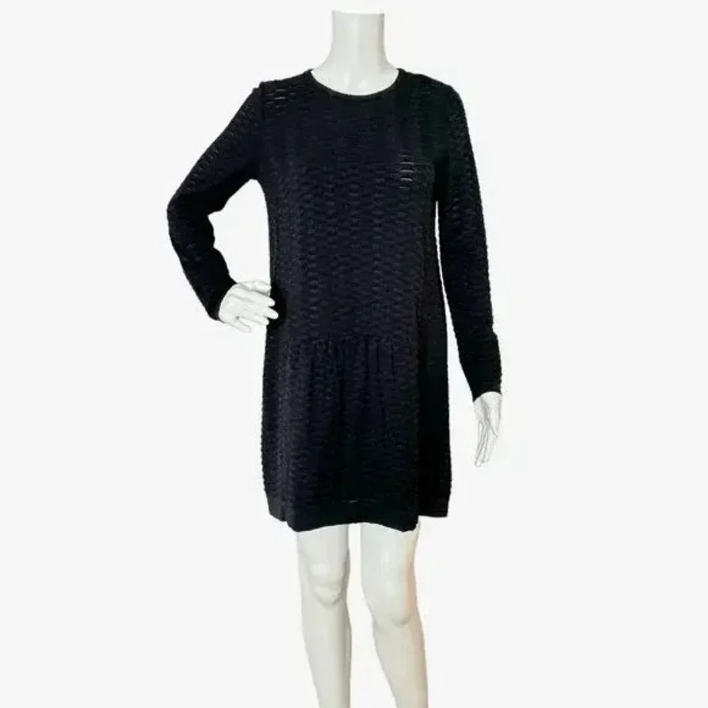 VALENTINO MISSONI BLACK  OPEN STYLE KNIT‎ SHIFT MINI DRESS LONG SLEEVE EU 42 - Picture 2 of 11